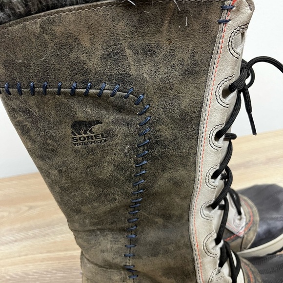 Sorel Women’s Cate The Great Brown Gray Leather Faux Fur Winter Boots Size 6 - Picture 11 of 16